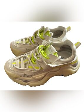 Steve Madden Power White Neon Yellow Chunky Platform Sneakers Women's Size 7.5M